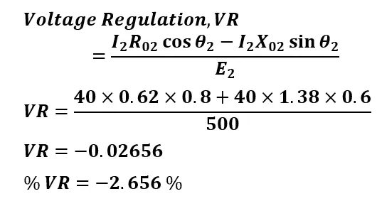 solved example- Transformer Voltage regulation at 0.8 pf leading