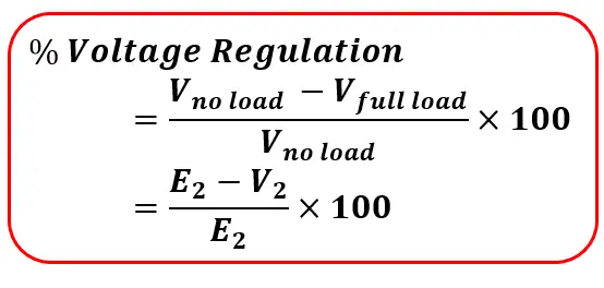 % voltage regulation of transformer- formula