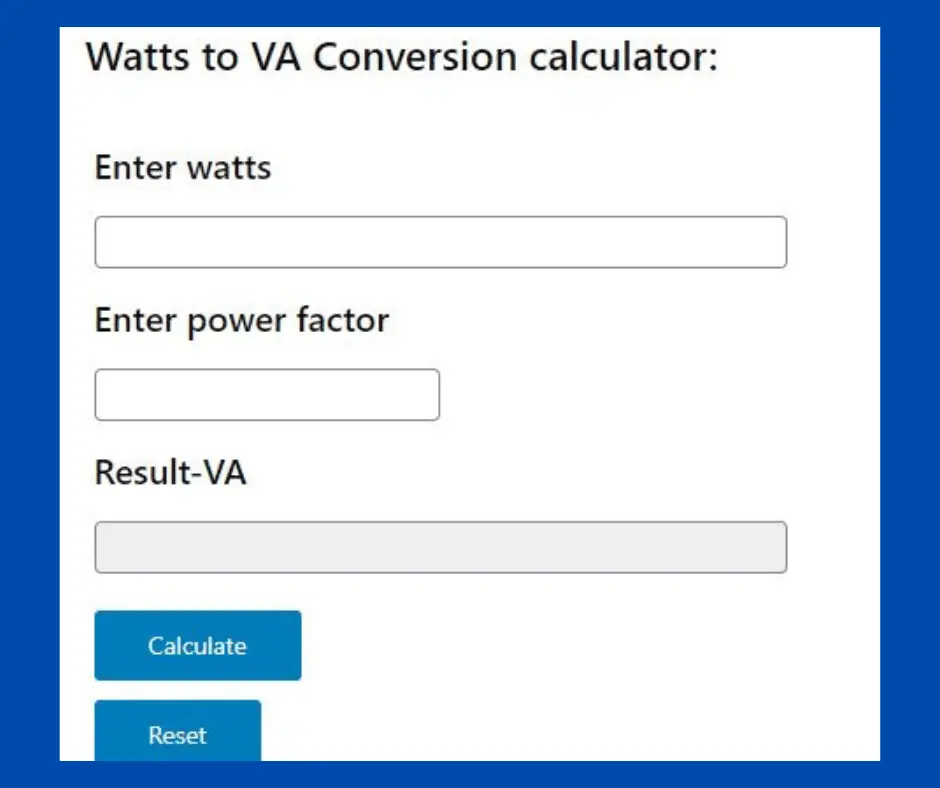 Watts to VA Conversion Calculator & Convert W to VA