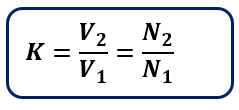 formula for the voltage ratio of the transformer(K)