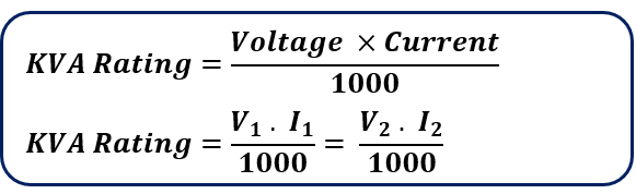 formula of kVA rating for single-phase transformers